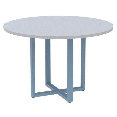 Mesa de Reunião Redonda P25 Pandin 110 Cm (largura) Tampo Mdp Cinza Pé Aço Tubular Azul Dali