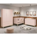 Ver imagem 2 de Dormitório Infantil Classic 3 Portas, Cômoda 1 Porta, Berço Rosa Fosco com Pés Madeira Natural e Col