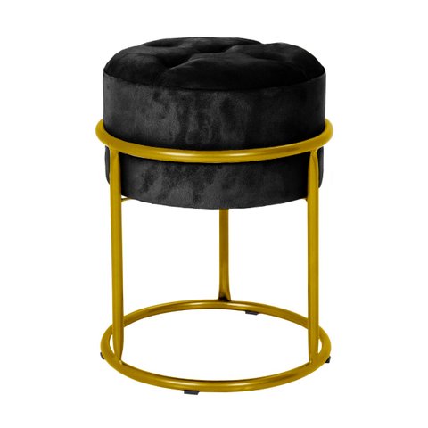 Puff Decorativo Estofado Capitonê Cores em Ferro Dourado:preto