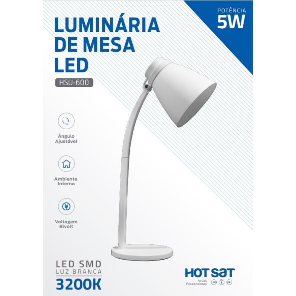 Luminária de mesa LED HSU600 Branca MadeiraMadeira