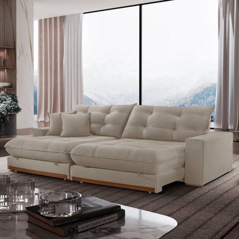 Sofá Retrátil 3 Lugares 250cm Linho Belize