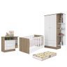 Dormitório Doce Sonho 2 Portas, Cômoda 3 Gavetas, Berço Mini Cama Carvalho/Branco com Colchão - Qmov - 1