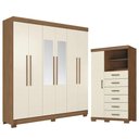 Ver imagem 1 de Guarda Roupa Casal Toledo 6 Portas de Bater 6 Gavetas com Espelho e Cômoda Jatobá Areia Santos