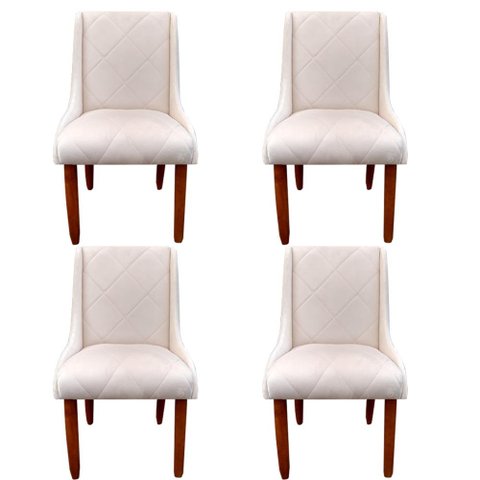 Kit 04 Cadeiras Para Sala de Jantar Lizz Pés Palito Veludo Bege D'Classe Decor