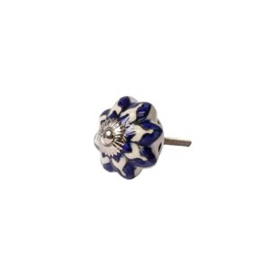 Puxador Porta Ceramica Azul e Branco 3x3x3cm
