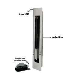 Puxador Duplo Concha de Embutir para Porta Inox Polido 25cm - 3