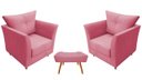 Ver imagem 1 de Kit 2 Poltronas Decorativa Isis + Puff Retangular Suede Rosa Pés Madeira Mz Decor