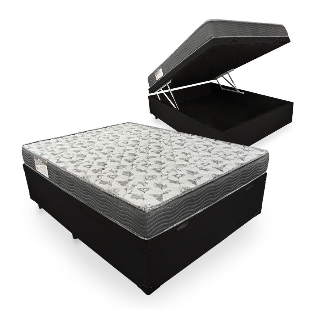 Cama Box Com Baú Casal + Colchão De Espuma D33 - Ortobom - ISO 100 138 cm Preto