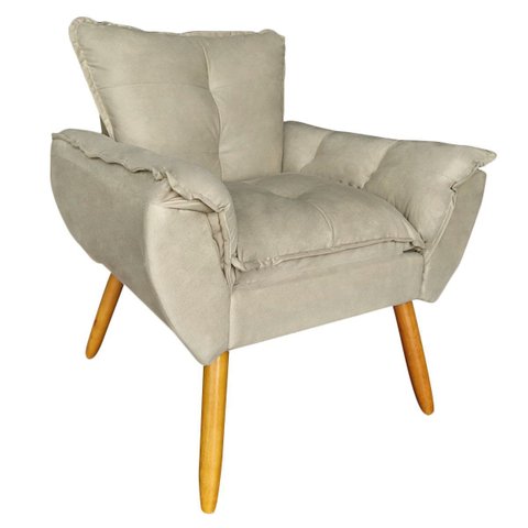 Poltrona Decorativa Opala Pés Palito Quarto de Menino Tecido Bege Areia Claro - Borsuk