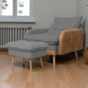 Ver imagem 1 de Poltrona de Amamentação Reclinável 5 Posições com Puff Linho Grafite com Corino Nozes