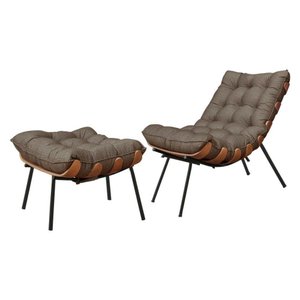 Poltrona Cadeira Decorativa Costela Pés de Ferro com Base:linho Marrom