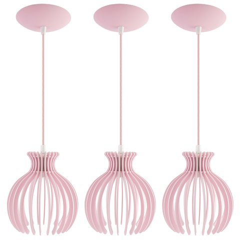 Luminária Pendente Madeira Nacar 18cm E27 Sala 3 Unidades:Rosa Claro