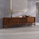 Ver imagem 3 de Rack Ripado para Sala Tv 75 Polegadas Minimalista 2 Gavetas Madeira Castanho Adamo Idimex