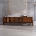 Ver imagem 1 de Rack Ripado para Sala Tv 75 Polegadas Minimalista 2 Gavetas Madeira Castanho Adamo Idimex