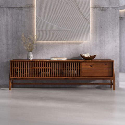 Rack Ripado para Sala Tv 75 Polegadas Minimalista 2 Gavetas Madeira Castanho Adamo Idimex