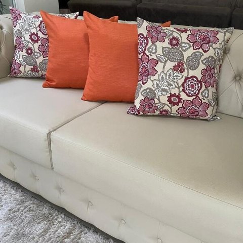 Kit 4 Capas de Almofadas Maxi Floral Marsala e Laranja Liso 45x45cm