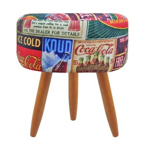 Puff Banqueta Redondo Para Sala Quarto Estampado Suede:Coca Cola