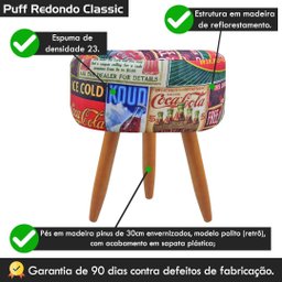 Puff Banqueta Redondo Para Sala Quarto Estampado Suede:Coca Cola - 4