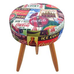 Puff Banqueta Redondo Para Sala Quarto Estampado Suede:Coca Cola - 2