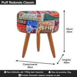 Puff Banqueta Redondo Para Sala Quarto Estampado Suede:Coca Cola - 5