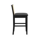 Ver imagem 5 de Banqueta Média Pérola Madeira Maciça com Telinha c/ 62cm Altura - Preto Assento Estofado Corano Pret