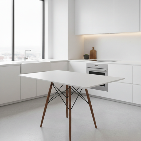 Mesa de Jantar e Sala Eiffel Wood Tampo Retangular de Madeira Branco 120cm