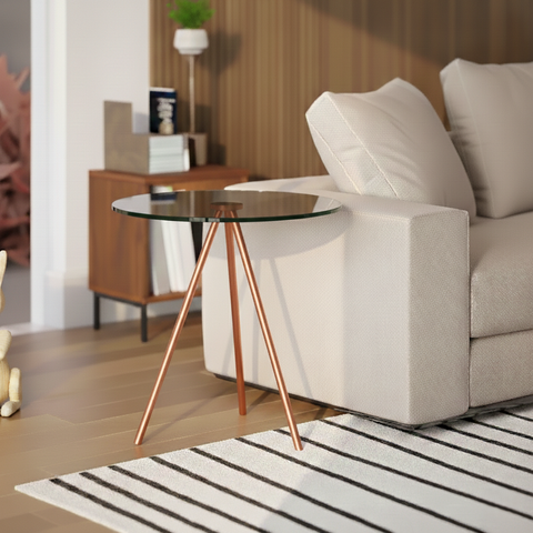 Mesa Lateral Gabriela Cobre Tampo de Vidro