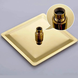 Chuveiro Ducha Teto Inox Dourado Slim 20x20 Luxo Quadrado Suporte Piscina Area Externa Banho - 4