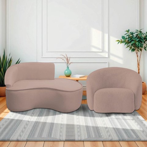 Kit Divã Recamier Orgânico Marrocos 150cm Lado Direito e 1 Poltronas Amore Linho Rose