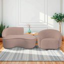 Ver imagem 1 de Kit Divã Recamier Orgânico Marrocos 150cm Lado Direito e 1 Poltronas Amore Linho Rose