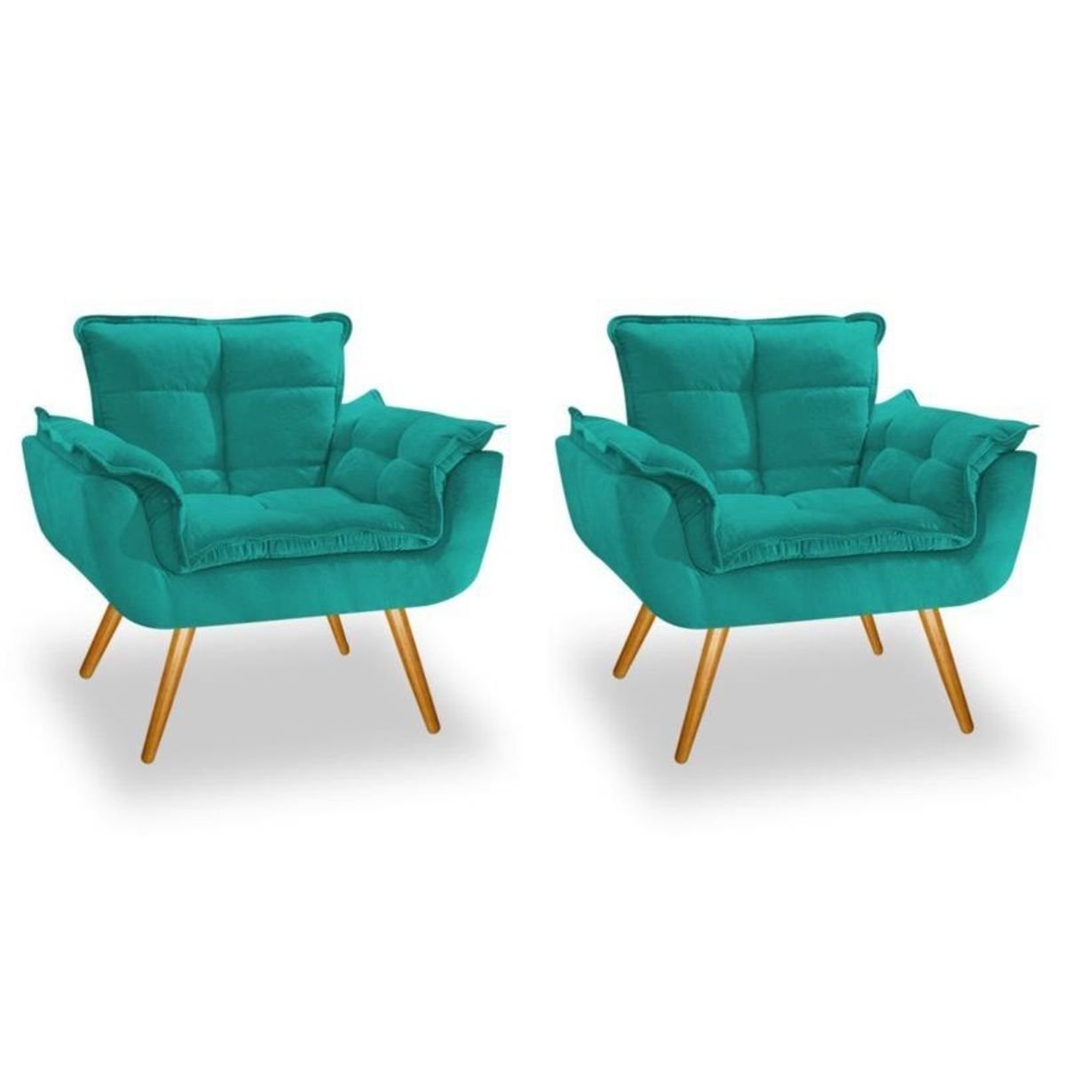 Kit 2 Poltronas Cadeiras Decorativas Opala Suede Azul Turquesa Pés Palito para Recepção Sala de Esta
