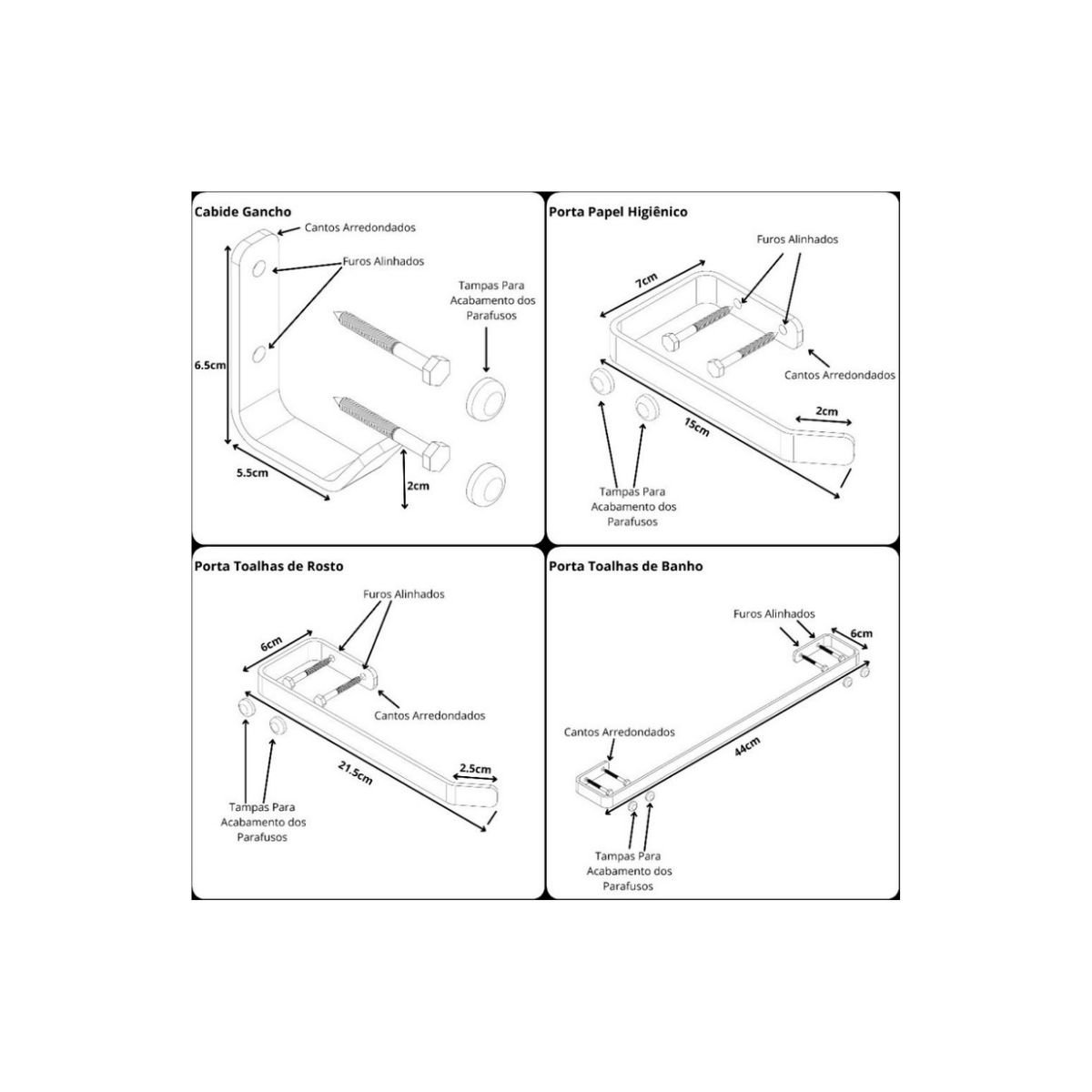 Kit de Acessórios para Banheiro Cromado 4 Peças Fs - 6