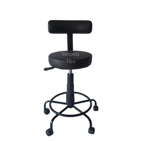 Cadeira Mocho Podologo com Regulagem de Altura Estrela de Ferro Apoio de Pé com Rodízio Corano Preto