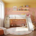 Ver imagem 1 de Cama Elevada com Escada Lateral e Escorregador Artsy Casatema MadeiraOriginals Natural/Branco