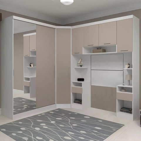 Guarda Roupa Solteiro Modulado Espelho Cp06 Taiga Branco/cinnamon L01 - Mpozenato