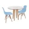 Conjunto Mesa de Jantar em Vidro 90cm com Base Vértice + 2 Cadeiras Eiffel - Azul Claro - 1
