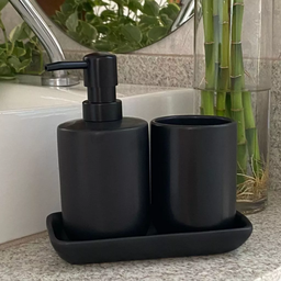Kit Banheiro Modernos Lavabo com Bandeja Porcelana Preto 3pç:preto - 2