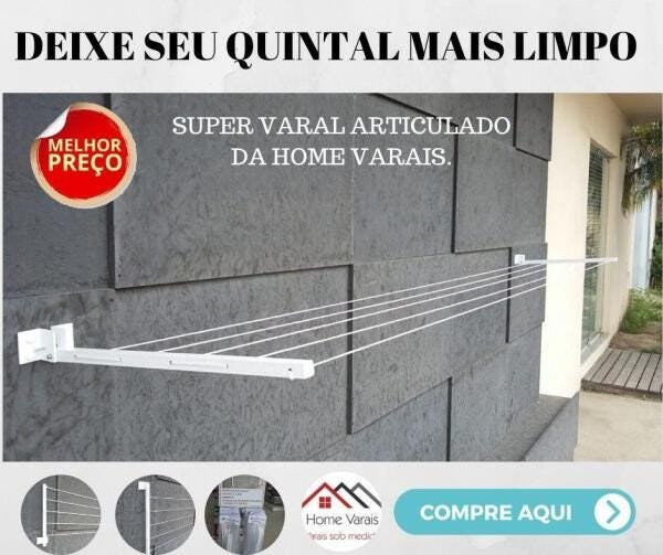 Varal Roupa De Parede Articulado Retratil Até 4 Mt Aluminio - 10