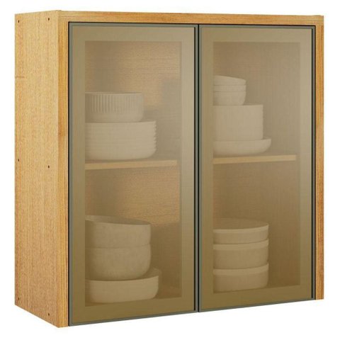 Armário Aéreo Nobre 80cm 2 Portas MDF de Vidro Cinamomo Valdemóveis