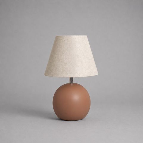 Abajour Bola c/ Cúpula Tecido Decorativo de Cerâmica para Sala e Mesa Mocha Mousse