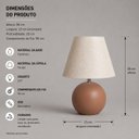 Ver imagem 3 de Abajour Bola c/ Cúpula Tecido Decorativo de Cerâmica para Sala e Mesa Mocha Mousse