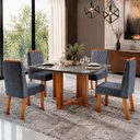 Ver imagem 1 de Sala de Jantar Paola 4 Lugares Tampo em Vidro Cadeiras Cinza 120cm Bom Pastor Móveis