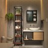 Conjunto Completo Kit Estante Espelheira Gabinete Para Banheiro Sublime Preto Industrial Com Madeira - 1