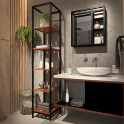 Apenas Gabinete Armário Banheiro Madeira Metal Industrial 1 Porta Sublime - Preto Com Cobre - 6