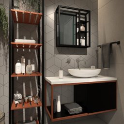 Apenas Gabinete Armário Banheiro Madeira Metal Industrial 1 Porta Sublime - Preto Com Cobre - 2
