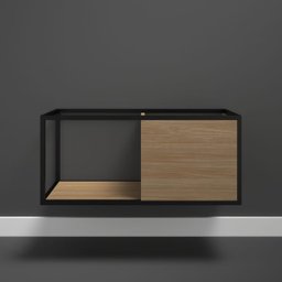 Gabinete Armário Banheiro Industrial 1 Porta Sublime - Preto Com Madeira Natural - 4