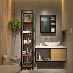 Gabinete Armário Banheiro Industrial 1 Porta Sublime - Preto Com Madeira Natural - 1