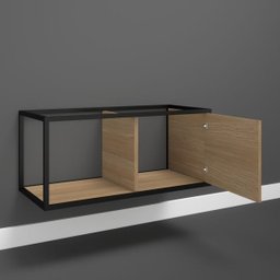 Gabinete Armário Banheiro Industrial 1 Porta Sublime - Preto Com Madeira Natural - 5