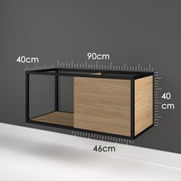 Gabinete Armário Banheiro Industrial 1 Porta Sublime - Preto Com Madeira Natural - 3