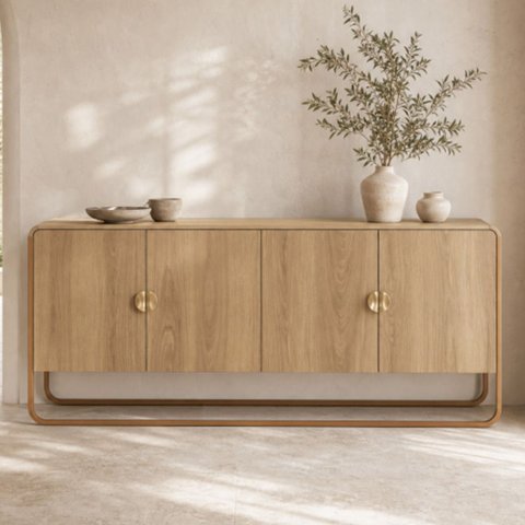 Aparador Buffet para Sala de Jantar 4 Portas Industrial 180cm Alek A03 Hanover Dourado - Lyam Decor